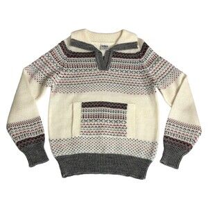 Vintage Ades Of California Sweater Womens Large Fair Isle V Neck Pocket Acrylic